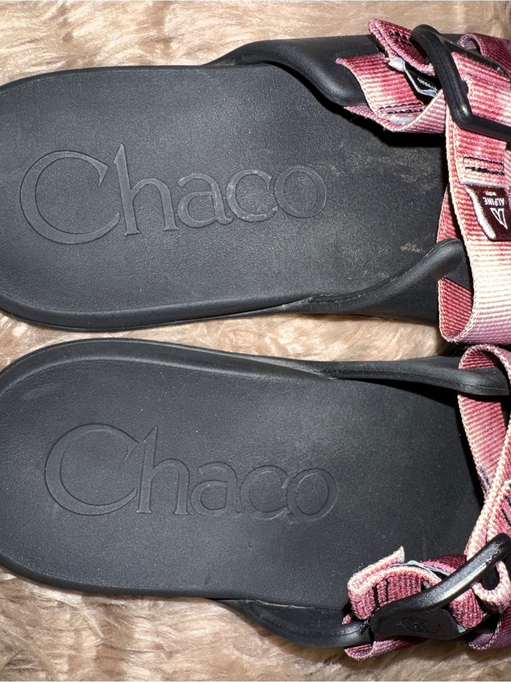 Chaco Alpine Women's Black Sandals with Pink/ Burgundy Gradient Straps, Sz 7 - Picture 3 of 7
